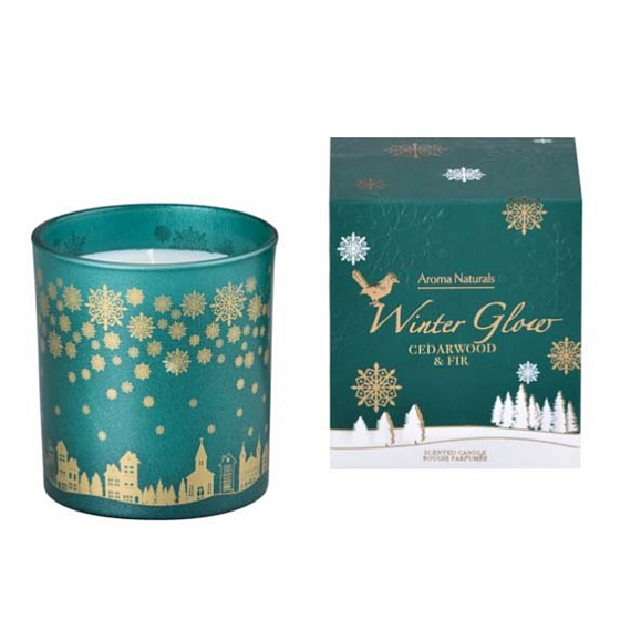 Arome Winter Glow Zedernholz & Tanne Kerze duftend Glas grün in einer Geschenkbox 80 x 90 mm 500 g