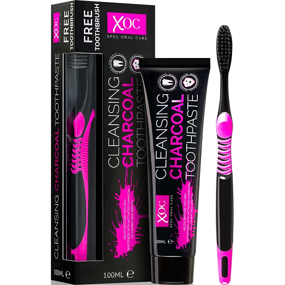 Xoc Charcoal Toothpaste Zahnpasta mit Aktivkohle 100 ml + Zahnbürste 1 Stück