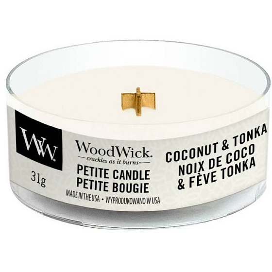 WoodWick Coconut & Tonka - Duftkerze aus Kokosnuss und Tonkabohnen mit zierlichem Holzdocht 31 g