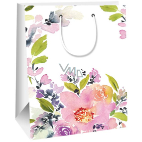 Ditipo Geschenkpapier Tasche 26,4 x 13,6 x 32,7 cm Weiß rosa Blumen