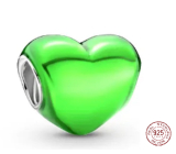 Charme Sterling Silber 925 Metallic grünes Herz, Perle am Armband, Liebe