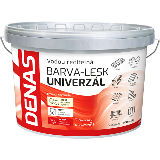 DENAS UNIVERZÁL-LESK Deckfarbe für Holz, Metall und Beton, 0100 weiß, 5 kg
