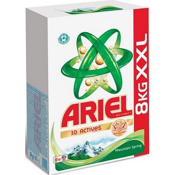 Ariel Mountain Spring 3D Aktiviert Waschpulver für schön saubere und duftende Wäsche ohne Flecken 80 Waschmaschinen 8 kg
