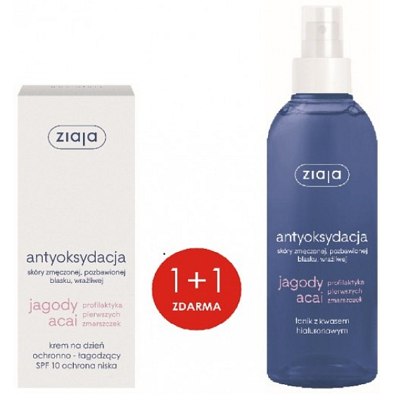Ziaja Acai Berry SPF 10 schützende, beruhigende Tageshautcreme 50 ml + Acai Berry Hautstärkungsmittel mit Hyaluronsäurespray 200 ml, Duopack