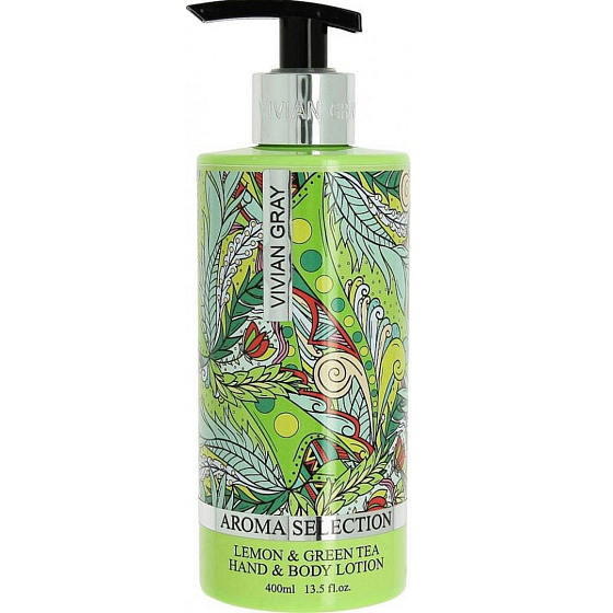 Vivian Gray Aroma Selection Lemon & Green Tea luxuriöse Hand- und Körpermilch mit Spender 400 ml