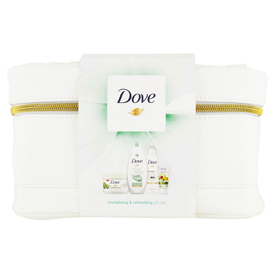 Dove Purifying Detox Duschgel 250 ml + Kiwisamen & Cool Aloe Scent Körperpeeling 225 ml + Pflegende Geheimnisse Belebende Ritualhandcreme 75 ml + Unsichtbares Antitranspirant-Spray für Frauen 150 ml + Beutel, Kosmetikset