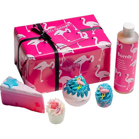 Bomb Cosmetics Flamingo - Lässt Flamingle ballistisch 160 g + Block 2 x 50 g + Duschgel 300 ml + Seife 100 g, Kosmetikset