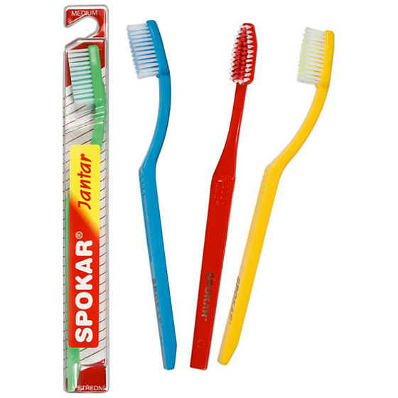 Spokar 3413 Bernstein mittelgroße Zahnbürste mit geradem Schnitt und spitz zulaufendem Kopf