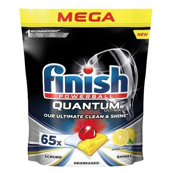 Finish Quantum Ultimate Lemon Spülmaschinentabs, schützen Geschirr und Gläser, bieten strahlende Sauberkeit und Glanz, 65 Stück