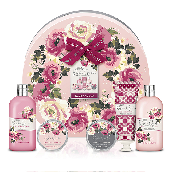 Baylis & Harding Rose, Mohn & Vanille Waschgel 300 ml + Duschcreme 300 ml + Handcreme 130 ml + Körperbutter 100 ml + Badesalz 100 g, Kosmetikset für Frauen