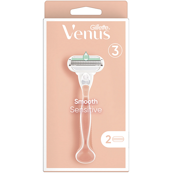 Gillette Venus Smooth Sensitive Rasierer mit 3 Klingen + 2 Ersatzköpfe für Frauen