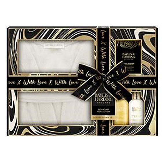 Baylis & Harding Tangerine and Grapefruit body wash 100 ml + body and hand lotion 100 ml + Badekristalle 75 g + Bademantel, Kosmetikset für Frauen