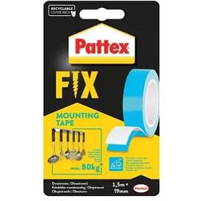 Pattex Fix beidseitig extra starke Montageklebeband, Tragfähigkeit 80 kg, 1,5 m × 19 mm Pattex Fix beidseitig extra starke Montageklebeband, Tragfähigkeit 80 kg, 1,5 m × 19 mm
