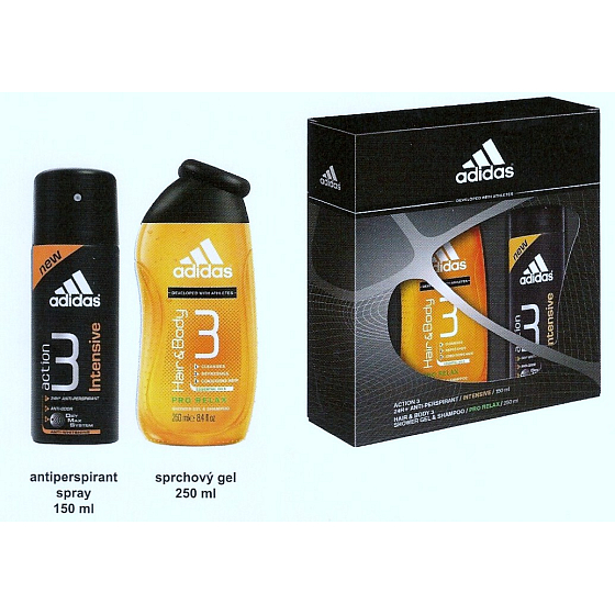 Adidas Action 3 Intensives Antitranspirant Deodorant Spray 150 ml + Duschgel 250 ml für Männer Kosmetikset