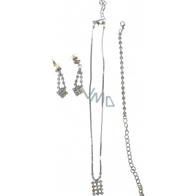 Silberne Halskette mit Steinen 35 cm + Armband 11 cm + Ohrringe 1 Paar