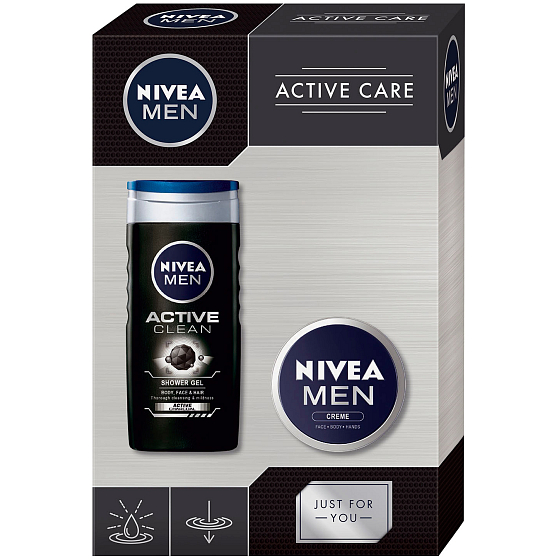 Nivea Men Active Care Active Care Duschgel für Männer 250 ml + Männercreme 75 ml, Kosmetikset