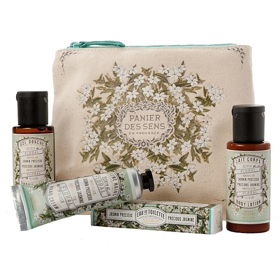 Panier des Sens Jasmin Duschgel 50 ml + Körperlotion 50 ml + Eau de Toilette 3,5 ml + Handcreme 30 ml + Beutel, Reisekosmetikset