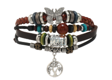 Mehrschichtiges Lederarmband, Symbol Baum des Lebens + Schmetterling, größenverstellbar