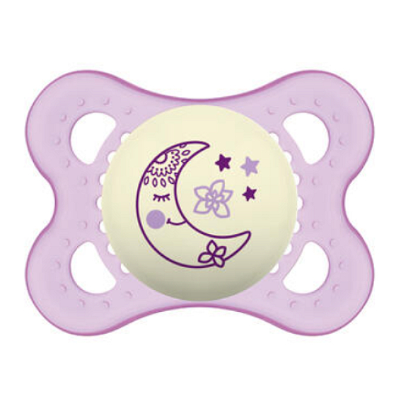 Mam Night Silikon Kieferorthopädischer Schnuller 0+ Monate Lila mit Mond 1 Stück