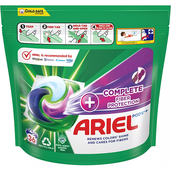 Ariel Pods+ Complete Care Fiber Protection Gelkapseln für Buntwäsche 36 Stück 907,2 g
