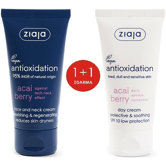 Ziaja Acai Berry SPF 10 schützende, beruhigende Tagescreme 50 ml + Acai Berry nährende, regenerierende Creme für Gesicht und Hals 50 ml, Duopack