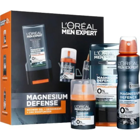 Loreal Paris Men Expert Magnesium Defence Duschgel 300 ml + Deodorant Spray 150 ml + Feuchtigkeitscreme für empfindliche Haut 50 ml, Kosmetikset für Männer