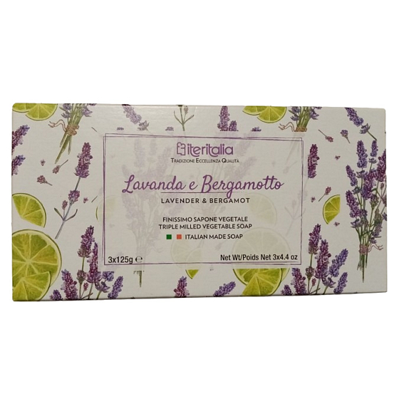 Iteritalia Pflanzliche Seife Lavendel und Bergamotte 3 x 125 g, Geschenkset