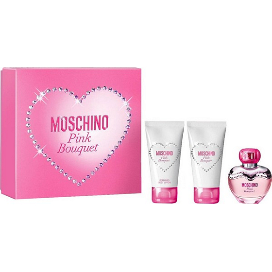 Moschino Pink Bouquet EdT 50 ml Eau de Toilette + Körperlotion 50 ml + Duschgel 50 ml, Geschenkset