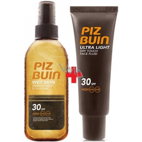 Piz Buin Wet Skin SPF30 transparentes Sonnenspray 150 ml + SPF30 Flüssigkeit zum Bräunen der Haut 50 ml, Duopack