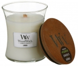 WoodWick Linen - Reine Leinen Duftkerze mit Holzdocht und Deckel Glas mittel 275 g