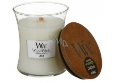 WoodWick Linen - Reine Leinen Duftkerze mit Holzdocht und Deckel Glas mittel 275 g