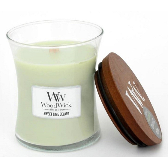 WoodWick Sweet Lime Gelato - Süße Duftkerze mit Eisdocht und Deckelglas Medium 275 g