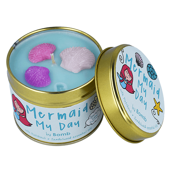 Bomb Cosmetics Meerjungfrauenfreude - Mermaid My Day Duftende, handgefertigte Naturkerze in einer Blechdose brennt bis zu 35 Stunden