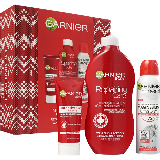 Garnier Body Intensive Repair Box Regenerierende Körperlotion 400 ml + Mineral Magnesium Ultra Dry 72h Antitranspirant Spray 150 ml + Handcreme 100 ml, Kosmetikset
