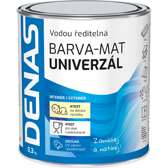 DENAS UNIVERZÁL-MAT Deckfarbe für Holz, Metall und Beton, 0100 weiß, 0,3 kg