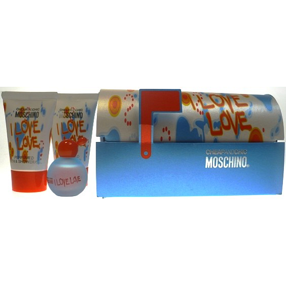 Moschino I Love Love Eau de Toilette 4,9 ml + Körperlotion 25 ml + Duschgel 25 ml, Geschenkset
