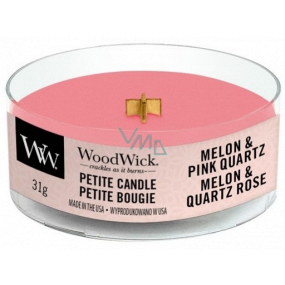WoodWick Melon & Pink Quartz - Duftkerze aus Wassermelone und rosa Quarz mit zierlichem Holzdocht 31 g