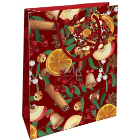 Nekupto Geschenkpapiertüte 14 x 11 x 6,5 cm Weihnachten Zimt, Orange, Apfel