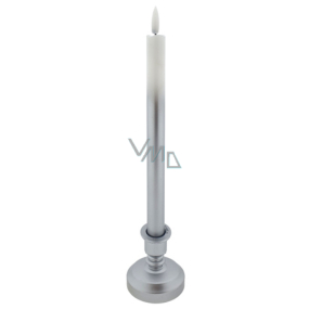 Lange LED Kerze auf Sockel weiß - silber 25,5 cm