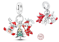 Charm Sterlingsilber 925 Rentier, Nikolaus und Baum 3-in-1, Anhänger für Armband Weihnachten