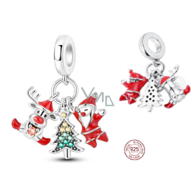 Charm Sterlingsilber 925 Rentier, Nikolaus und Baum 3-in-1, Anhänger für Armband Weihnachten
