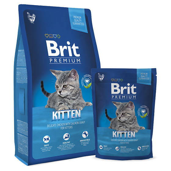 Brit Premium Chicken + Lachs mit Sauce für Kätzchen und trächtige und stillende Katzen 8 kg Komplettfutter