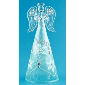 Glas Engel mit blauem Rock stehend 16 cm