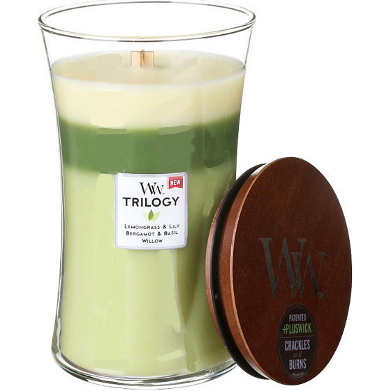 WoodWick Trilogy Garden Oasis - Duftkerze für Gartenoasen mit Holzdocht und Deckelglas groß 609,5 g