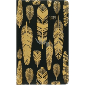 Albi Diary 2019 Tasche wöchentlich Feder schwarz-gold 15,5 x 9,5 x 1,2 cm