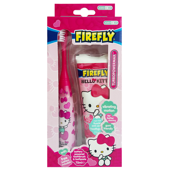 Hello Kitty 6+ Turbo elektrische Zahnbürste weich für Batterien + Kauzahnpasta 75 ml