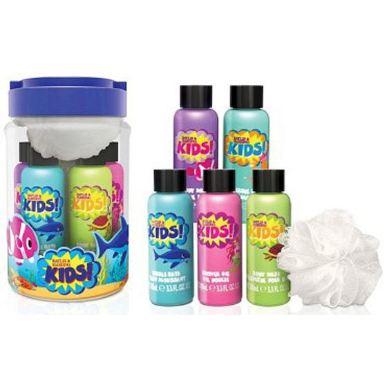 Baylis & Harding Kinderbadeschaum 100 ml 2 Stück + 2 x Waschgel 100 ml + 1 x Duschcreme 100 ml + Waschschwamm, Kosmetikset