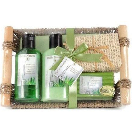 Raphael Rosalee Cosmetics Aloe und Kamille Duschgel 150 ml + Körperlotion 150 ml + feste Seife 90 g + Massagetuch + Taschentuch, Kosmetikset