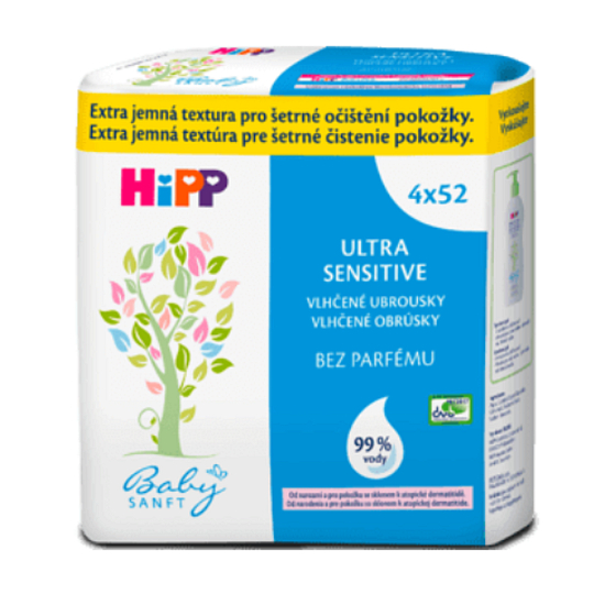 HiPP Babysanft Ultra Sensitive Reinigung Feuchttücher ohne Parfüm 4 x 52 Stück