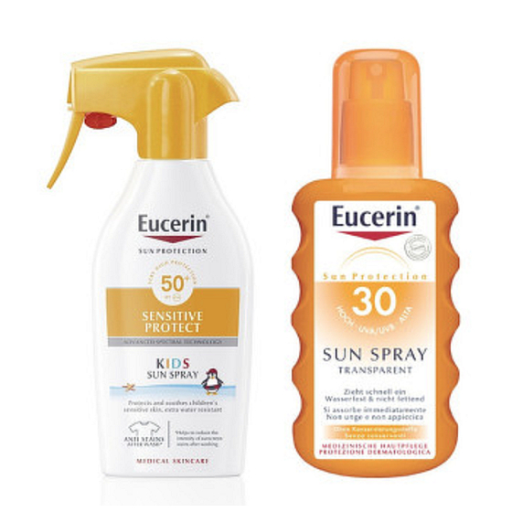 Eucerin Sun Sensitive Protect SPF 50 Sonnenspray 200 ml + SPF30 transparentes Spray für Kinder 200 ml